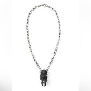 ZARA CHAIN NECKLACE Silver BLACK RHINO Round Large Links Heavy Duty Pendant NWT